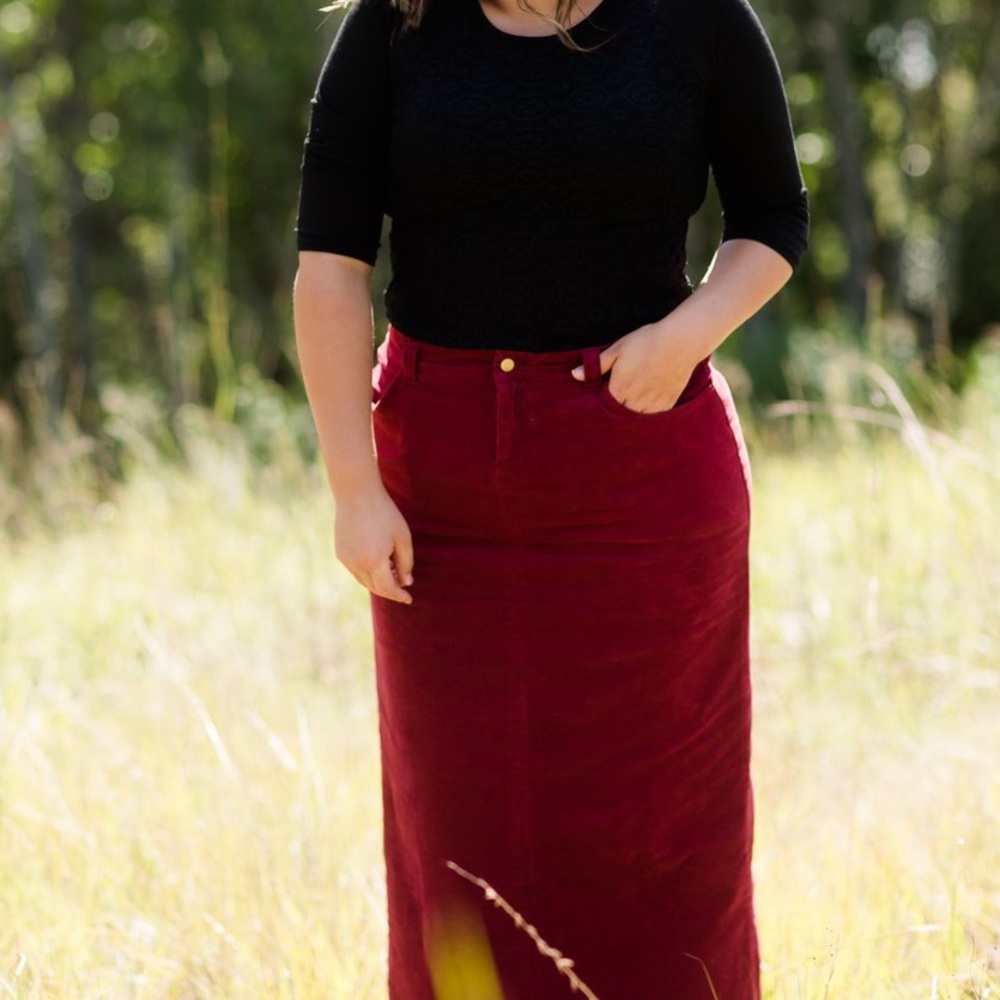 Maroon corduroy maxi skirt